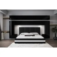 tête de lit avec rangement armoire - pont de lit panama 5/hg/b/1-1c noir/noir brillant 300x214x35cm vivadiscount-8772