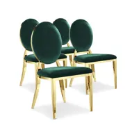 lot de 4 chaises médaillon sofia pieds or velours vert