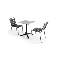 ensemble table de jardin stratifié marbre et 2 chaises gris