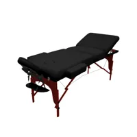 table de massage 15 cm pliante 3 zones en bois foncé avec panneau reiki + accessoires et housse de transport - noir