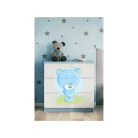 commode enfant ourson bleu - 3 tiroirs 80 cm x 80 cm x 40 cm - bleu