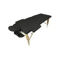 table de massage pliante 2 zones en bois avec panneau reiki + accessoires et housse de transport - noir egk251