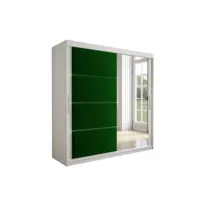 armoire de chambre tapila 2 blanc/vert 200 avec 2 portes coulissantes style contemporain penderie (tringle) avec étagères
