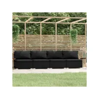 canapé fixe 4 places  canapé scandinave sofa avec coussins noir résine tressée meuble pro frco89819