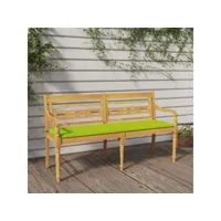 banc banquette de jardin batavia avec coussin - mobilier de jardin vert brillant 150 cm bois teck massif meuble pro frco49221
