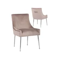 lot de 2 chaises de salle à manger design revêtement en velours taupe avec poignet à l'arrière et piètement en acier argenté collection jersey viv-95672