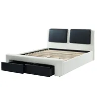 lit à tiroirs reva simili blanc et noir 140x190cm