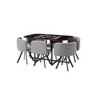 paris prix - ensemble table de repas & 6 chaises tibal 140cm noir & gris