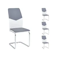 lot de 4 chaises de salle à manger leona piètement chromé revêtement synthétique bicolore blanc et gris