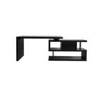bureau modulable design avec rangements 2 tiroirs noir laqué l140-218 cm max