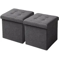 lot de 2 tabouret cube de rangement-couvercle amovible siège en lin-37.5x37.5x38cm-gris foncé