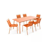 ensemble table de jardin et 6 chaises en métal orange - palavas