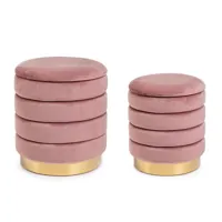 bobochic lot de 2 poufs doris effet velours avec coffre et pied or rose