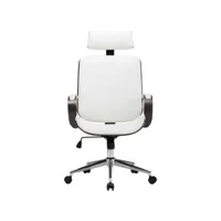 chaise de bureau avec appuie-tête blanc similicuir et bois