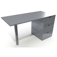 bureau bois 3 tiroirs cube  gris aluminium bur3t-ga