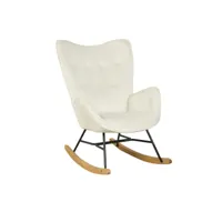 fauteuil à bascule scandinave velours beige pieds en bois clair