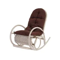 fauteuil à bascule esmeraldas, rocking-chair, fauteuil en rotin, blanc ~ rembourrage marron