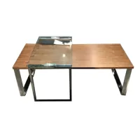 table basse bois et verre kim - noyer/transparent - bois foncé