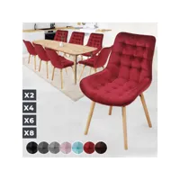 miadomodo® chaise de salle à manger en velours - lot de 8, pieds en bois hêtre, style rétro, rouge foncé - chaise scandinave pour salon, chambre, cuisine, bureau