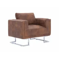 fauteuil chaise siège lounge design club sofa salon cube marron synthétique daim helloshop26 1102275
