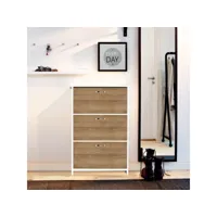 meuble à chaussures design bois triplex - l. 72 x h. 112 cm - marron chêne