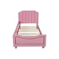 lit cabane enfant lit capitonné lit 90 x 200 cm canapé-lit avec dossier lit simple rose