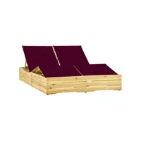 chaise longue double  bain de soleil transat et coussins bordeaux bois de pin imprégné meuble pro frco37419