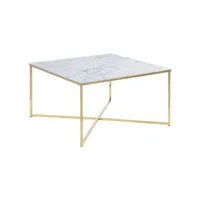 table d'appoint effet marbre en verre et métal - l.80cm - doré et blanc