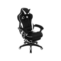 fauteuil de bureau,chaise gaming avec appui-tête+repose-pieds,hauteur réglable,en veloursbalnc+noir