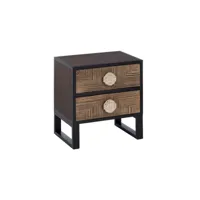 table de chevet 2 tiroirs bois-marron - telma - l 45 x l 33 x h 50 cm - neuf
