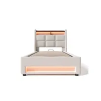 lit coffre lit rembourré lit simple led avec usb pour adolescents lit 90x200 cm beige