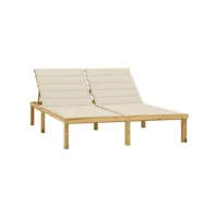 transat chaise longue bain de soleil lit de jardin terrasse meuble d'extérieur double et coussins crème bois de pin imprégné helloshop26 02_0012754