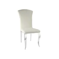 chaise baroque en velours et pieds métal brillant effet miroir kania - lot de 6-couleur ecru