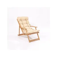 chaise de jardin avec accoudoir purrault bois massif clair et tissu blanc crème