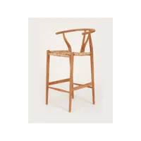 chaise de bar en teck massif et rotin - 50 cm - couleur marron