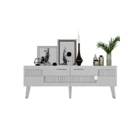 meuble tv style scandinave jasim 150cm motif géométrique blanc et argent