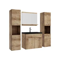 meuble de salle de bain montreal xl 60 cm lavabo chêne châtaignier , lavabo noir - armoire de rangement meuble lavabo evier meubles