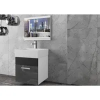 rabbia - ensemble salle de bain - 3 pcs - meubles à suspendre - vasque en porcelaine - gris