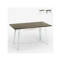 table de salle à manger 120x60 industrielle vintage en bois et en métal caupona brush - blanc