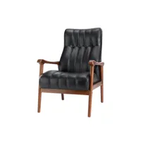 fauteuil en cuir du milieu du siècle avec dossier épais et touffeté et cadre en bois fauteuil canapé simple pour salon bureau, noir