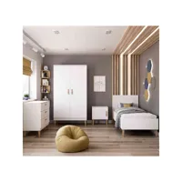 chambre complète lit enfant 80x180, commode et armoire kubi - blanc