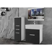 ulla - ensemble de salle de bain - 4 pcs - meubles à suspendre - vasque en porcelaine - noir