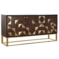 buffet meuble de rangement en bois de manguier et métal coloris marron foncé / doré - longueur 142 x hauteur 72 x profondeur 35 cm