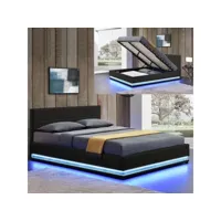 lit led avec coffre de rangement ava - noir - 180x200