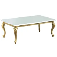 table basse design bois vernis brillant blanc et doré jade 130cm