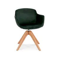 chaise avec accoudoirs 'berni' en velours vert et pieds en bois naturel chaise avec accoudoirs 'berni' en velours vert et pieds en bois naturel