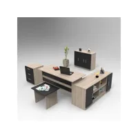 bureau, buffet, armoire, commode et table basse busymo chêne clair et noir