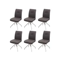 6x chaise de salle à manger hwc-h70, chaise de cuisine fauteuil chaise, tissutextile inox brossé ~ gris-brun