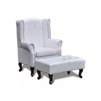 fauteuil chaise siège lounge design club sofa salon chesterfield avec ottoman assorti blanc helloshop26 1102298