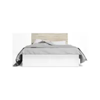 lit coffre 140x190 cm blanc avec tête de lit effet bois - arizona